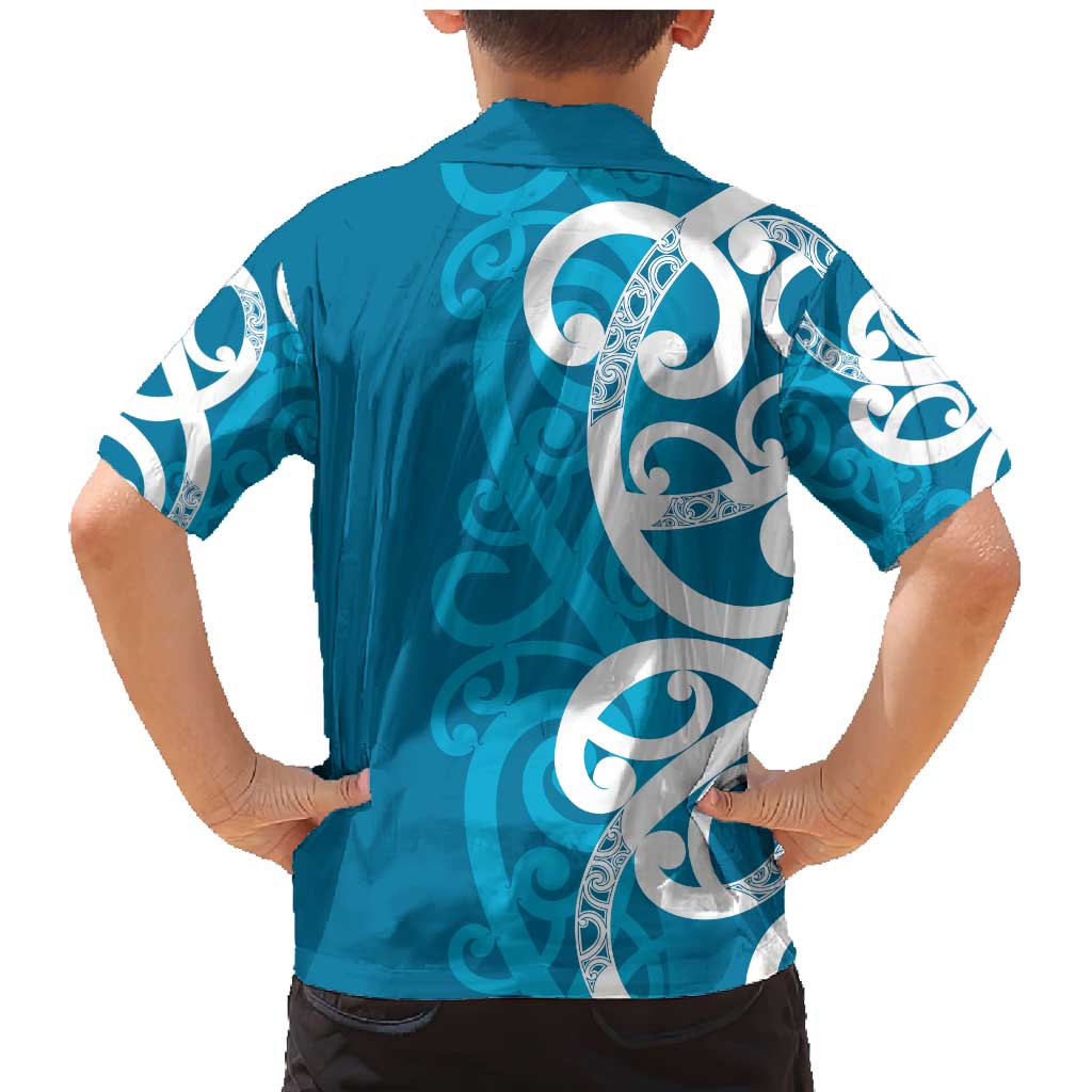 Azure Blue Maori Family Matching Mermaid Dress and Hawaiian Shirt Koru Kowhaiwhai - Polynesian Pride