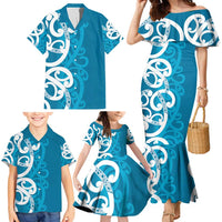 Azure Blue Maori Family Matching Mermaid Dress and Hawaiian Shirt Koru Kowhaiwhai - Polynesian Pride