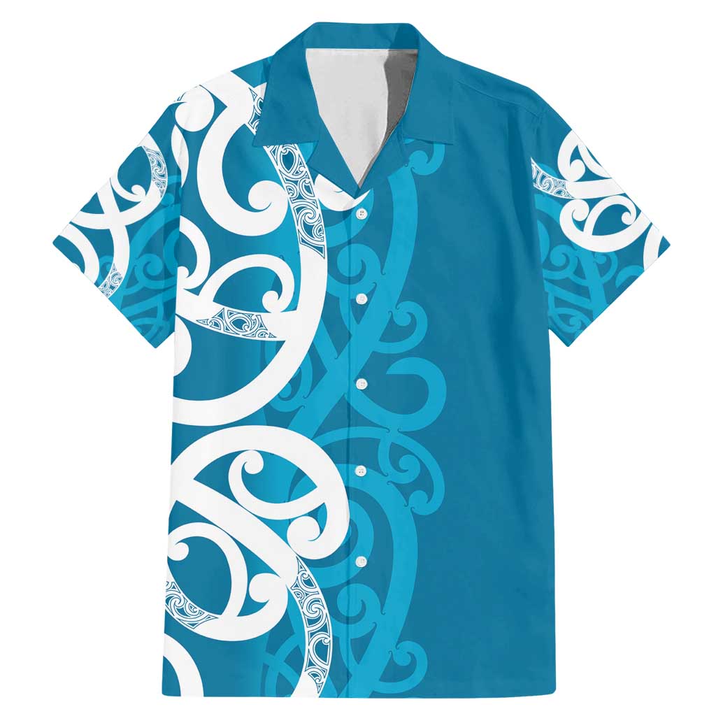 Azure Blue Maori Family Matching Mermaid Dress and Hawaiian Shirt Koru Kowhaiwhai - Polynesian Pride