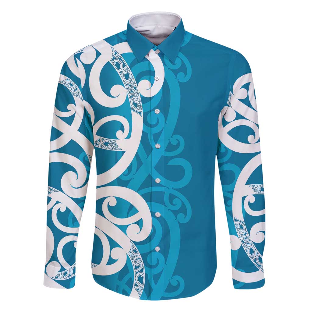 Azure Blue Maori Family Matching Mermaid Dress and Hawaiian Shirt Koru Kowhaiwhai - Polynesian Pride