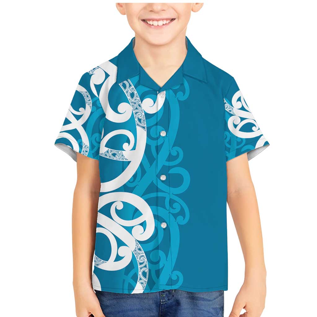 Azure Blue Maori Family Matching Mermaid Dress and Hawaiian Shirt Koru Kowhaiwhai - Polynesian Pride