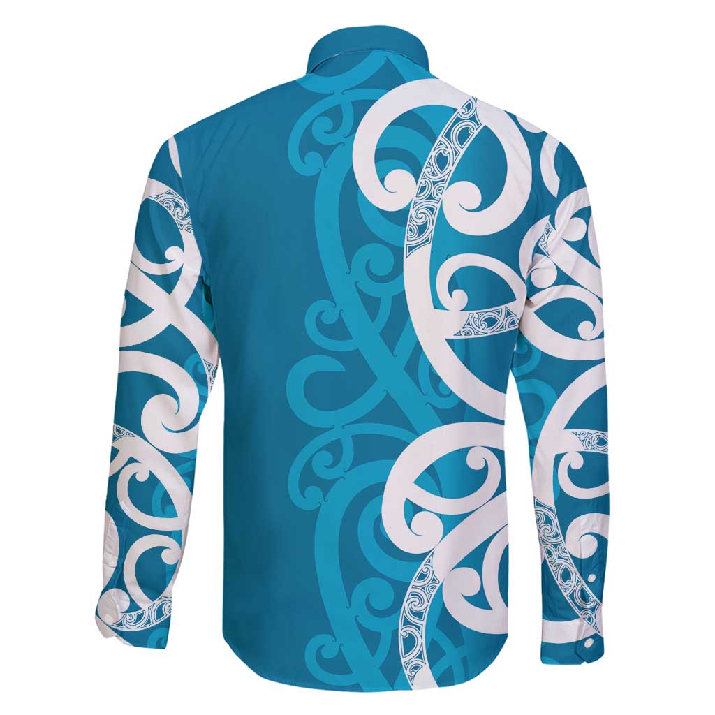 Azure Blue Maori Family Matching Off Shoulder Maxi Dress and Hawaiian Shirt Koru Kowhaiwhai - Polynesian Pride