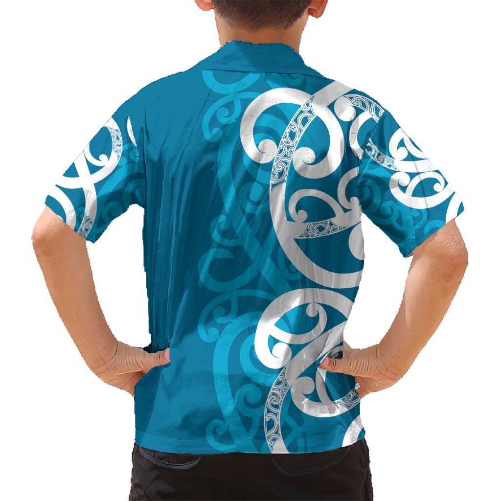 Azure Blue Maori Family Matching Puletasi and Hawaiian Shirt Koru Kowhaiwhai - Polynesian Pride
