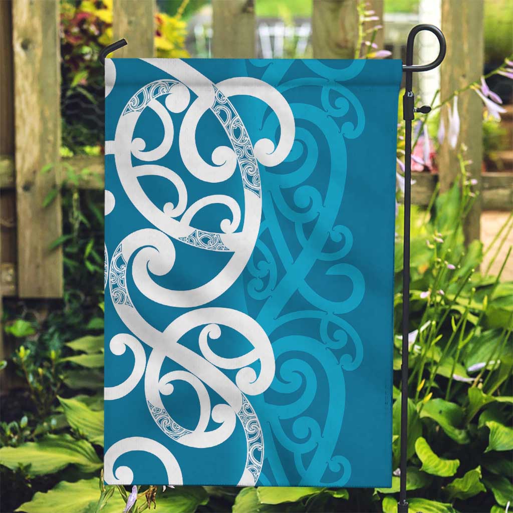 Azure Blue Maori Garden Flag Koru Kowhaiwhai - Polynesian Pride