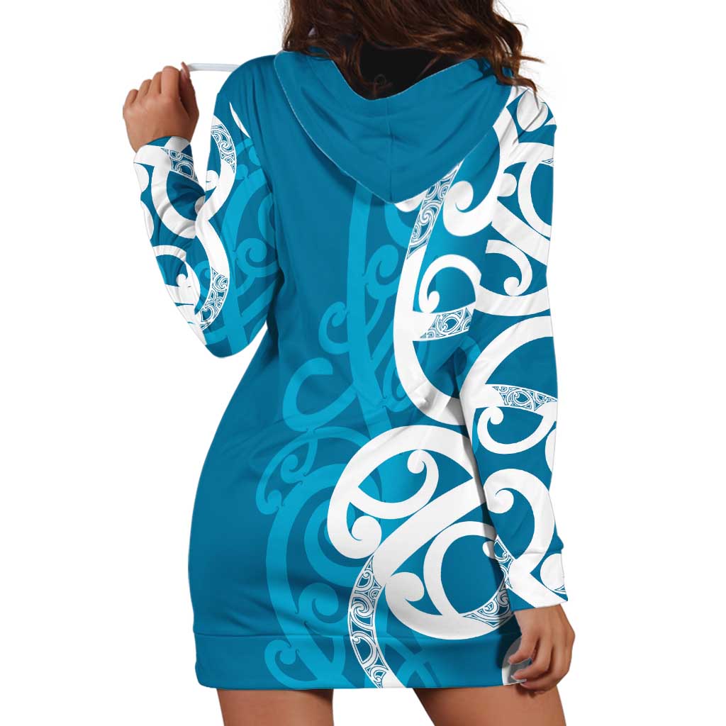 Azure Blue Maori Hoodie Dress Koru Kowhaiwhai - Polynesian Pride
