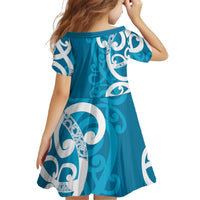 Azure Blue Maori Kid Short Sleeve Dress Koru Kowhaiwhai LT7 - Polynesian Pride