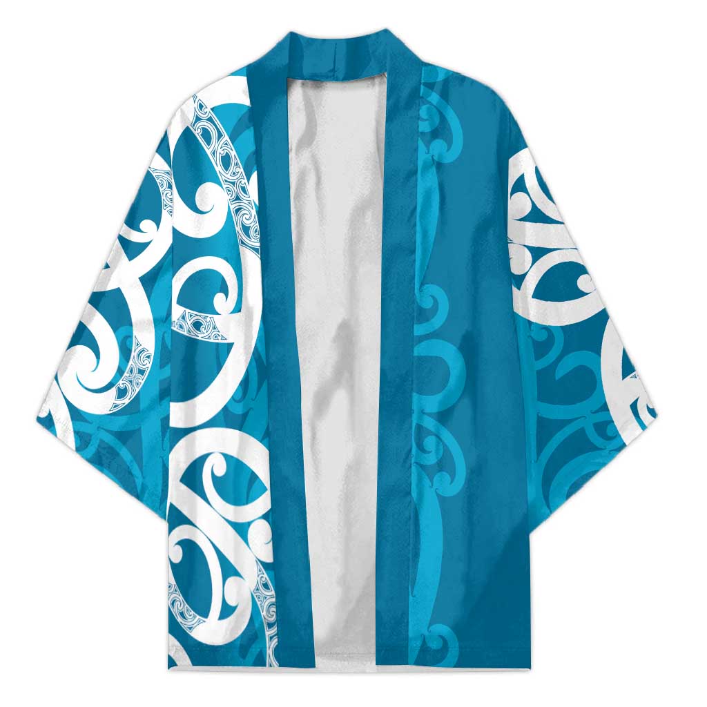 Azure Blue Maori Kimono Koru Kowhaiwhai - Polynesian Pride