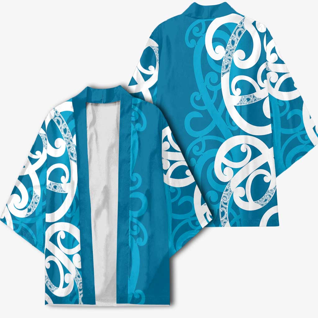 Azure Blue Maori Kimono Koru Kowhaiwhai - Polynesian Pride
