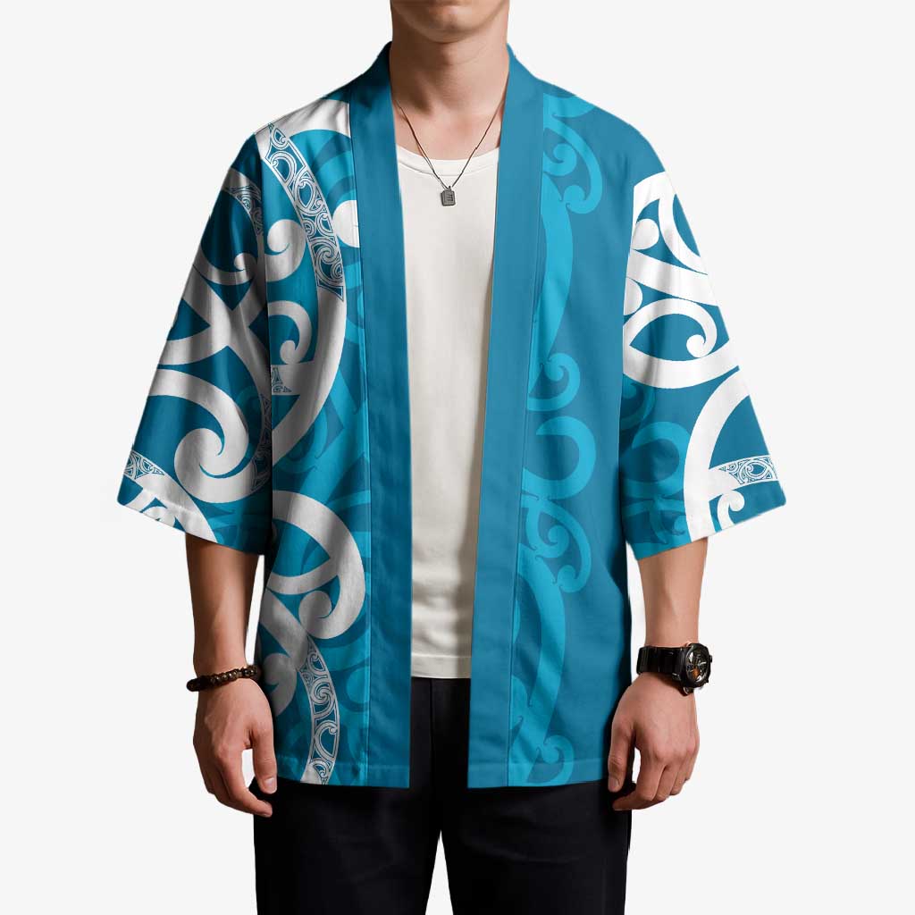 Azure Blue Maori Kimono Koru Kowhaiwhai - Polynesian Pride