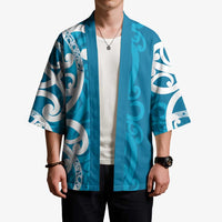 Azure Blue Maori Kimono Koru Kowhaiwhai - Polynesian Pride