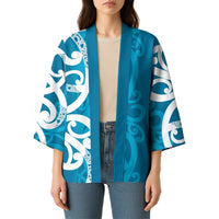 Azure Blue Maori Kimono Koru Kowhaiwhai - Polynesian Pride