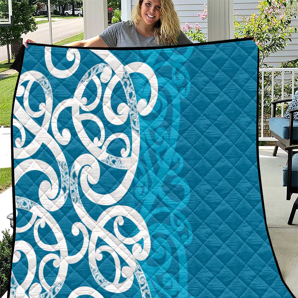 Azure Blue Maori Quilt Koru Kowhaiwhai - Polynesian Pride