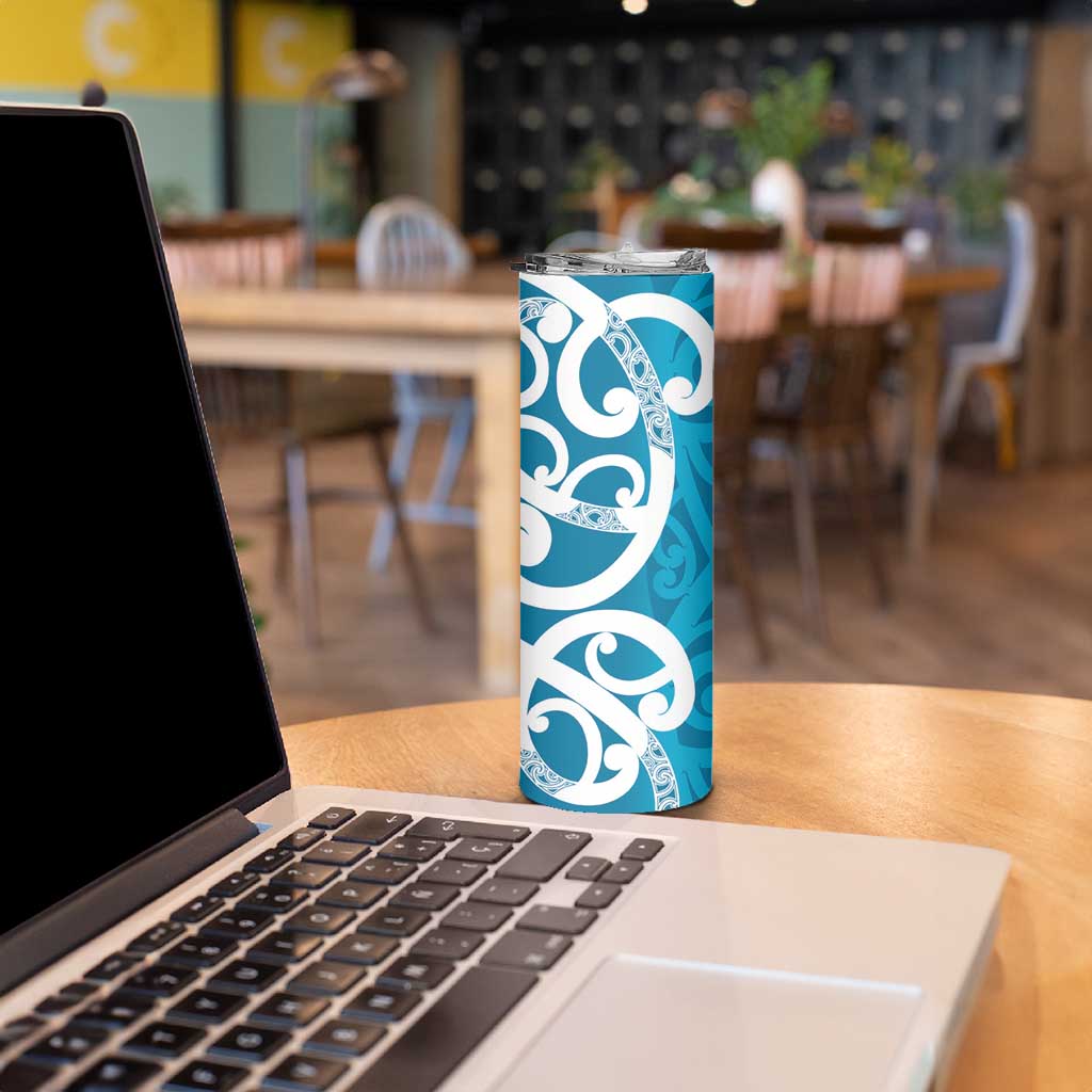 Azure Blue Maori Skinny Tumbler Koru Kowhaiwhai - Polynesian Pride