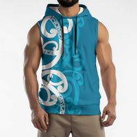 Azure Blue Maori Sleeveless Hoodie Koru Kowhaiwhai - Polynesian Pride