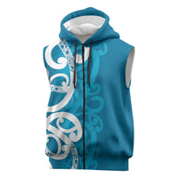 Azure Blue Maori Sleeveless Zip Hoodie Koru Kowhaiwhai - Polynesian Pride