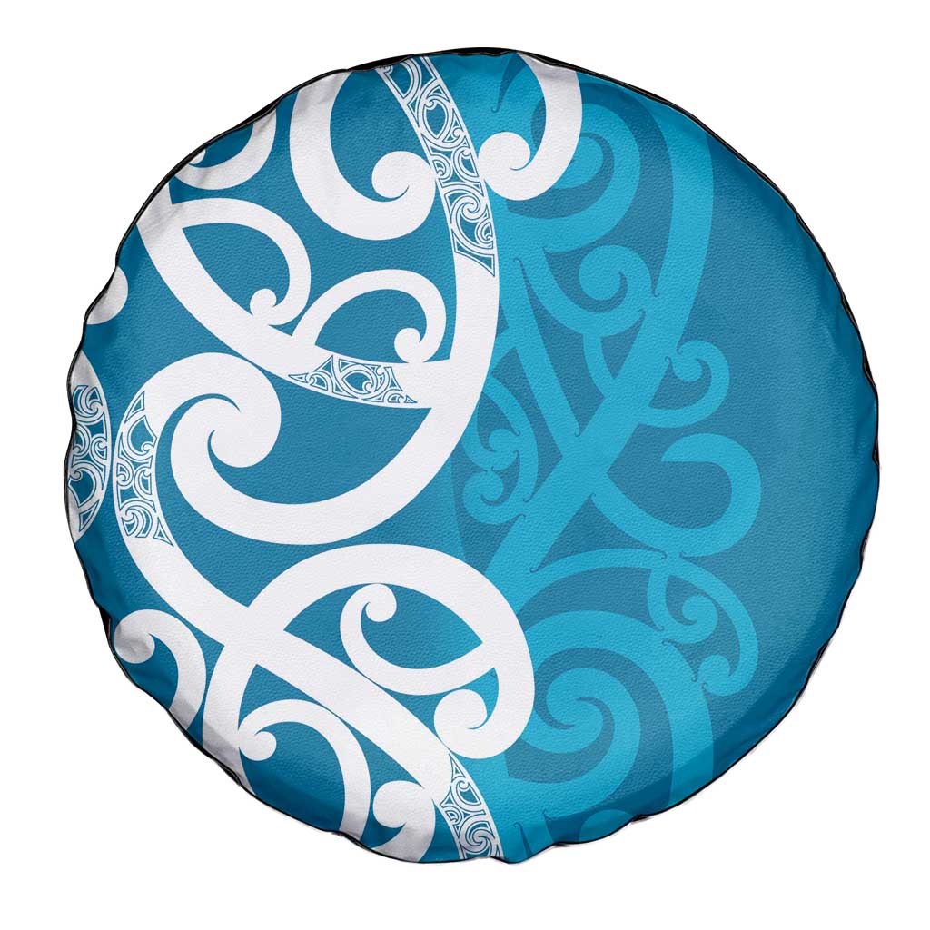 Azure Blue Maori Spare Tire Cover Koru Kowhaiwhai - Polynesian Pride