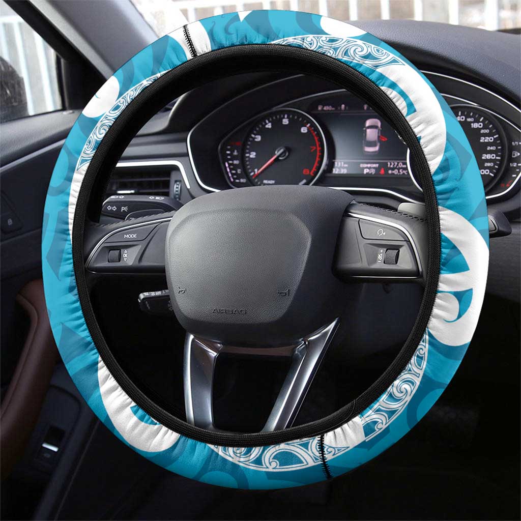 Azure Blue Maori Steering Wheel Cover Koru Kowhaiwhai - Polynesian Pride