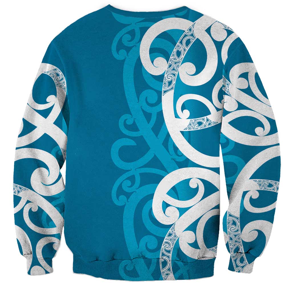 Azure Blue Maori Sweatshirt Koru Kowhaiwhai - Polynesian Pride