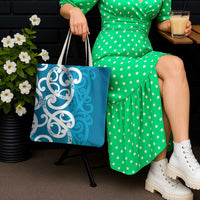 Azure Blue Maori Tote Bag Koru Kowhaiwhai - Polynesian Pride