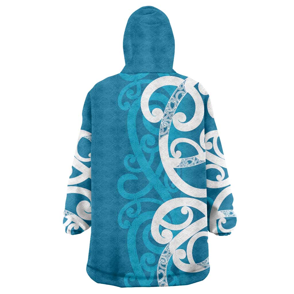 Azure Blue Maori Wearable Blanket Hoodie Koru Kowhaiwhai LT7 - Polynesian Pride