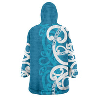 Azure Blue Maori Wearable Blanket Hoodie Koru Kowhaiwhai LT7 - Polynesian Pride
