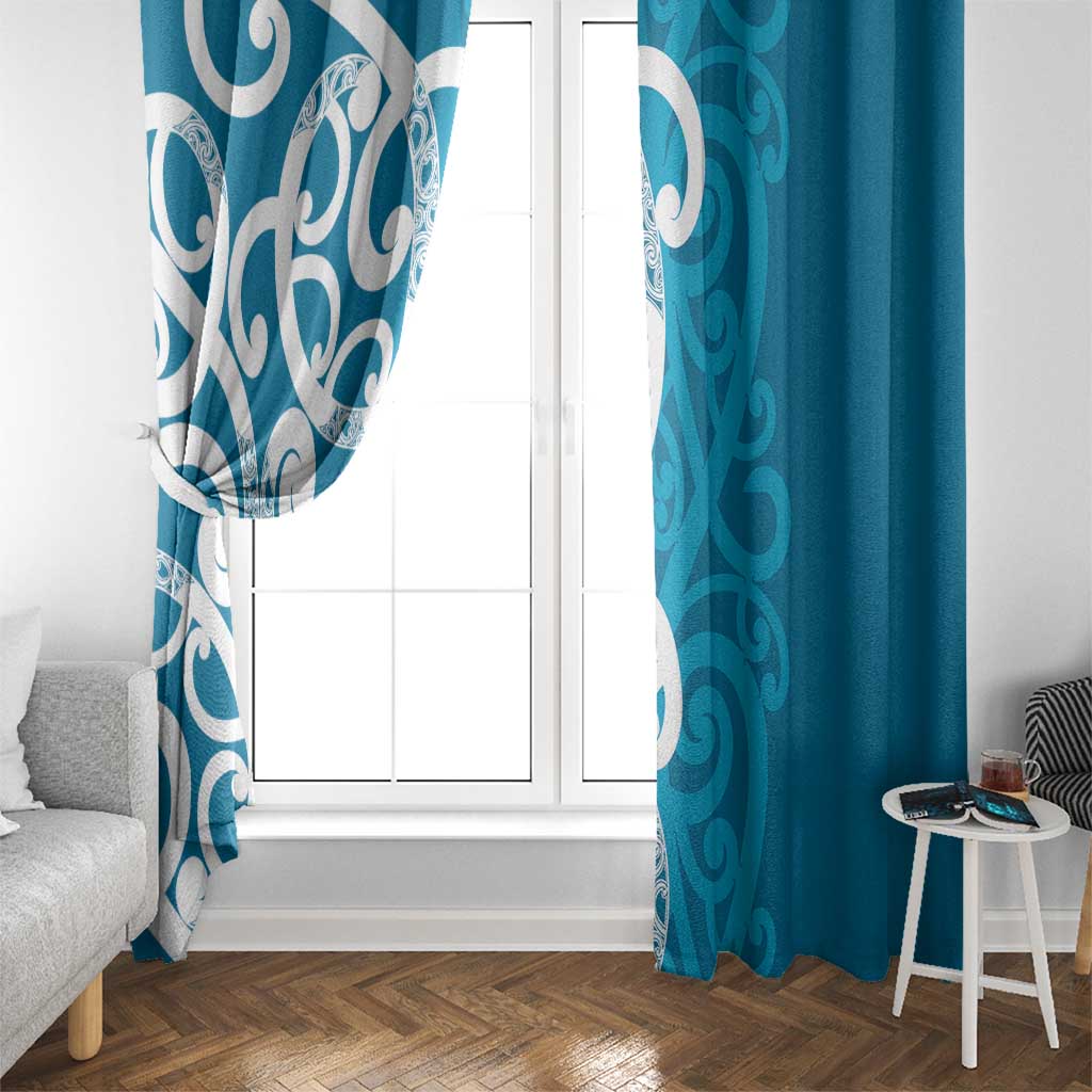 Azure Blue Maori Window Curtain Koru Kowhaiwhai - Polynesian Pride