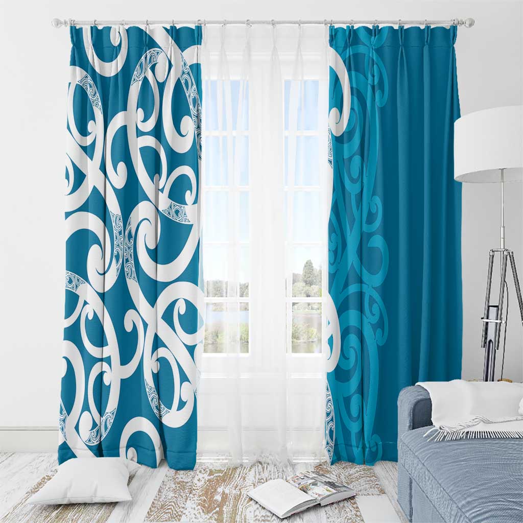 Azure Blue Maori Window Curtain Koru Kowhaiwhai - Polynesian Pride