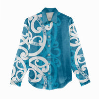 Azure Blue Maori Women Casual Shirt Koru Kowhaiwhai - Polynesian Pride