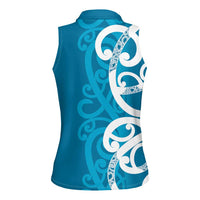 Azure Blue Maori Women Sleeveless Polo Shirt Koru Kowhaiwhai LT7 - Polynesian Pride