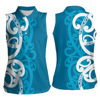 Azure Blue Maori Women Sleeveless Polo Shirt Koru Kowhaiwhai LT7 - Polynesian Pride