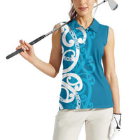 Azure Blue Maori Women Sleeveless Polo Shirt Koru Kowhaiwhai LT7 - Polynesian Pride