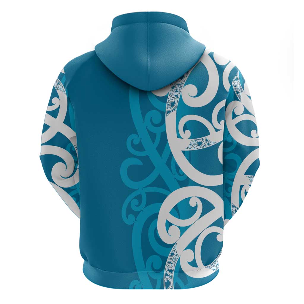 Azure Blue Maori Zip Hoodie Koru Kowhaiwhai - Polynesian Pride