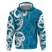 Azure Blue Maori Zip Hoodie Koru Kowhaiwhai - Polynesian Pride