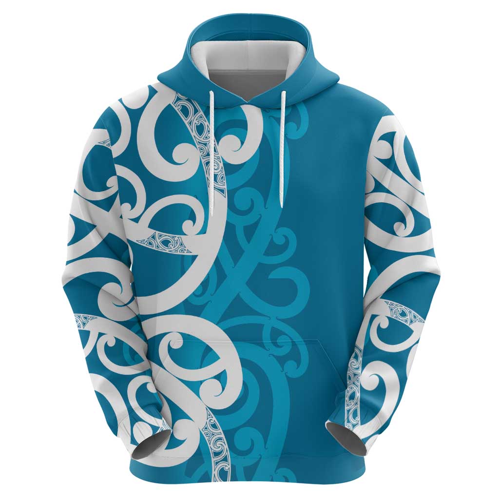 Azure Blue Maori Zip Hoodie Koru Kowhaiwhai - Polynesian Pride