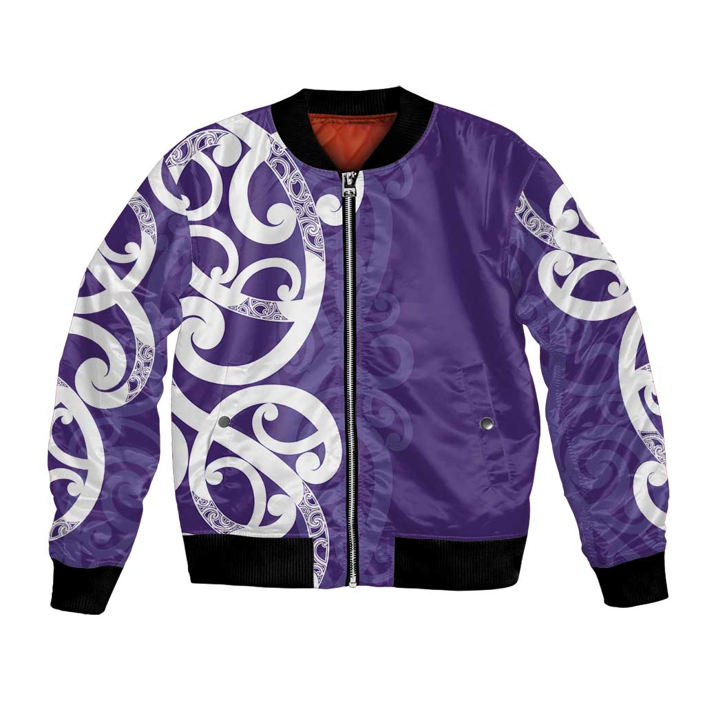 Violet Green Maori Bomber Jacket Koru Kowhaiwhai - Polynesian Pride
