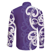 Violet Green Maori Family Matching Long Sleeve Bodycon Dress and Hawaiian Shirt Koru Kowhaiwhai - Polynesian Pride