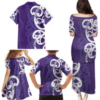 Violet Green Maori Family Matching Puletasi and Hawaiian Shirt Koru Kowhaiwhai - Polynesian Pride