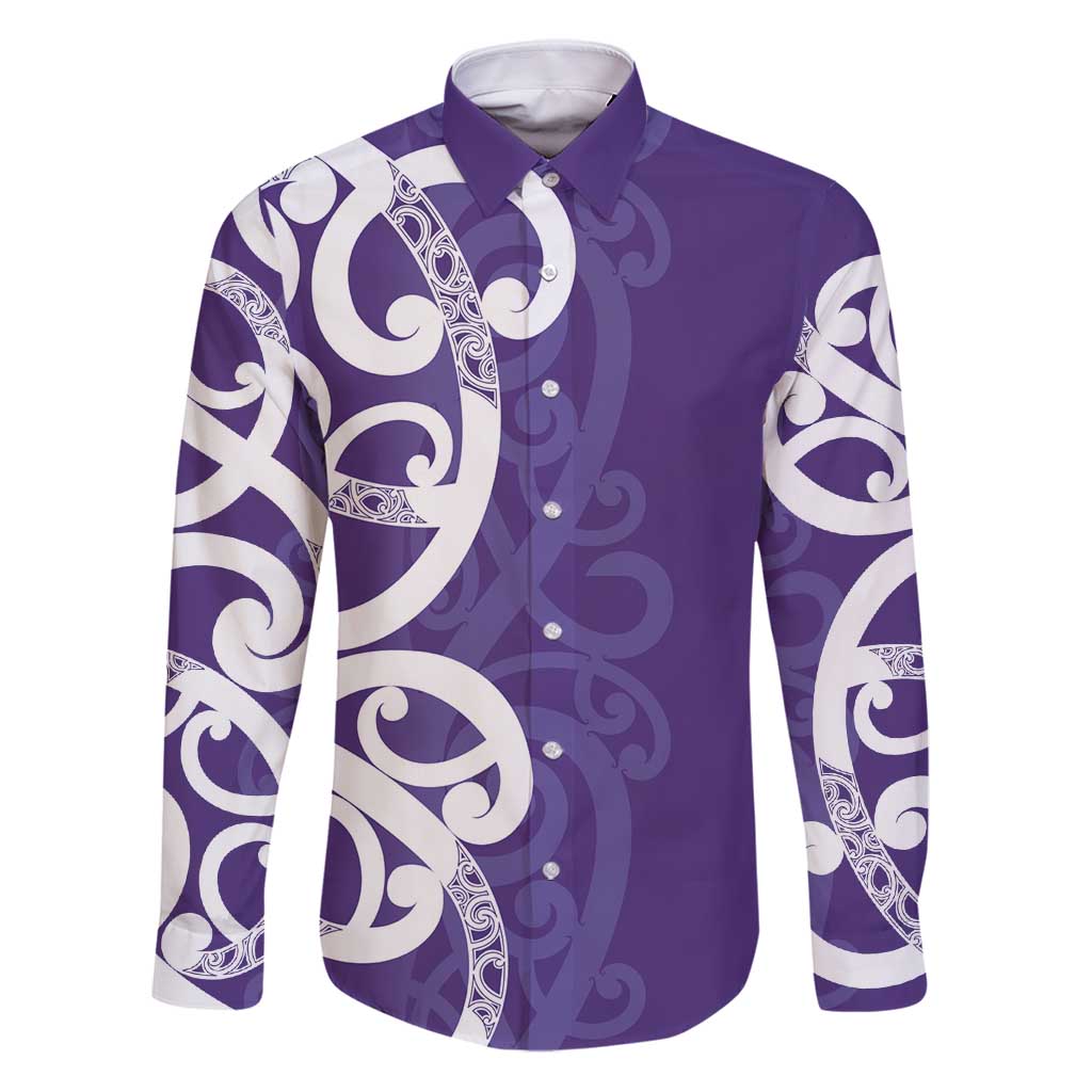 Violet Green Maori Family Matching Puletasi and Hawaiian Shirt Koru Kowhaiwhai - Polynesian Pride