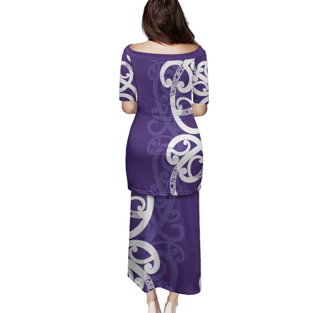 Violet Green Maori Family Matching Puletasi and Hawaiian Shirt Koru Kowhaiwhai - Polynesian Pride