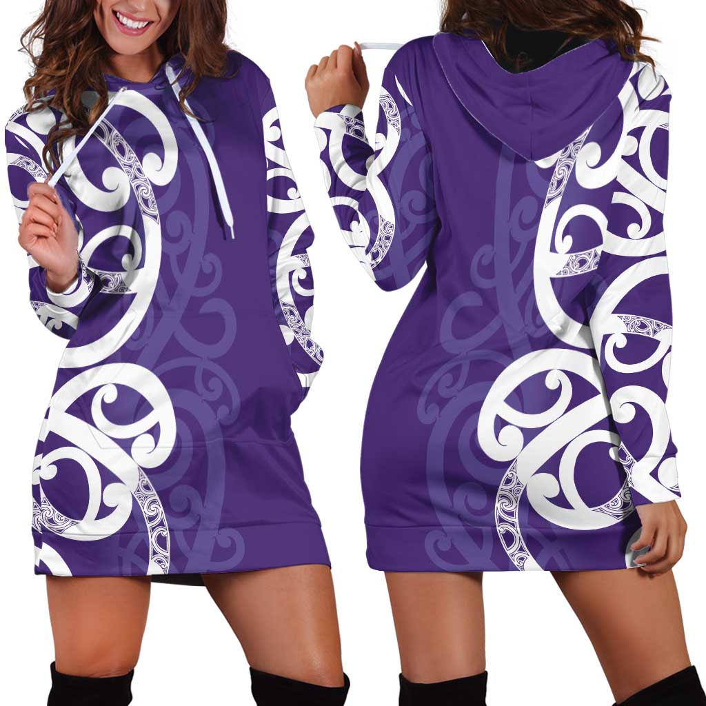 Violet Green Maori Hoodie Dress Koru Kowhaiwhai - Polynesian Pride