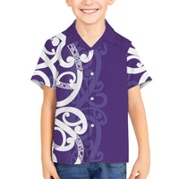 Violet Green Maori Kid Hawaiian Shirt Koru Kowhaiwhai LT7 Kid Violet - Polynesian Pride