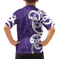 Violet Green Maori Kid Hawaiian Shirt Koru Kowhaiwhai LT7 - Polynesian Pride