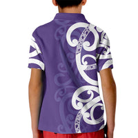 Violet Green Maori Kid Polo Shirt Koru Kowhaiwhai - Polynesian Pride