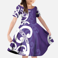 Violet Green Maori Kid Short Sleeve Dress Koru Kowhaiwhai LT7 KID Violet - Polynesian Pride