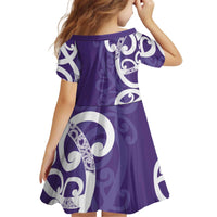 Violet Green Maori Kid Short Sleeve Dress Koru Kowhaiwhai LT7 - Polynesian Pride