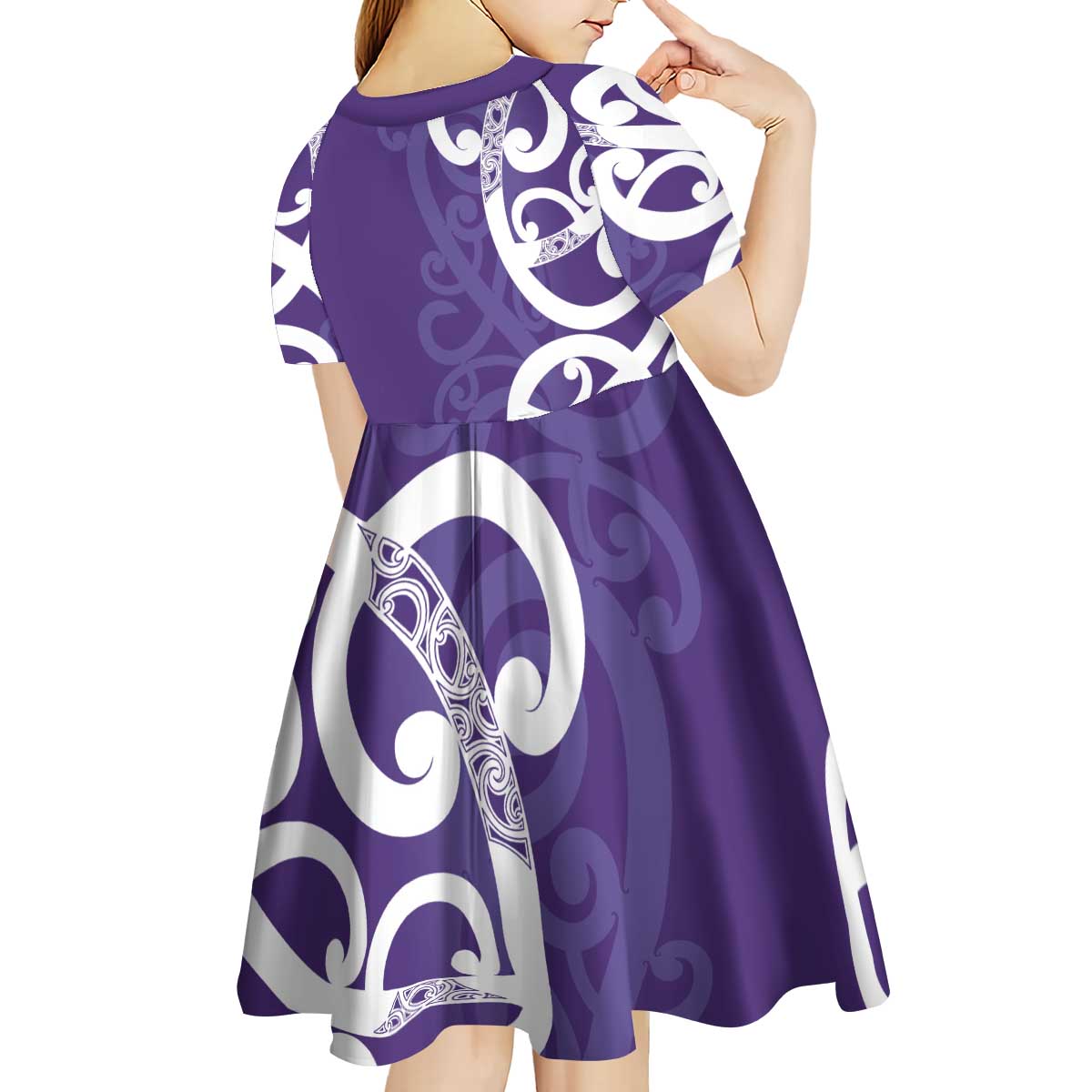 Violet Green Maori Kid Short Sleeve Dress Koru Kowhaiwhai LT7 - Polynesian Pride