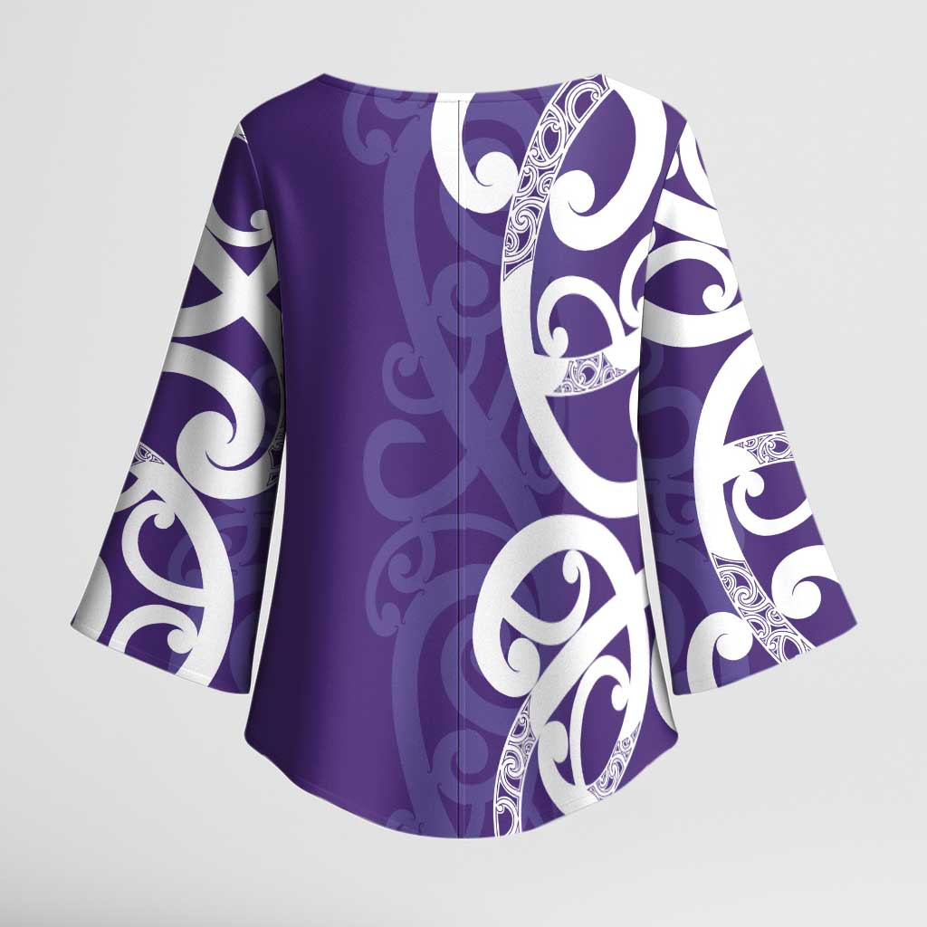 Violet Green Maori Kimono Sleeve Blouse Koru Kowhaiwhai - Polynesian Pride