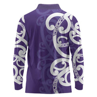 Violet Green Maori Long Sleeve Polo Shirt Koru Kowhaiwhai LT7 - Polynesian Pride
