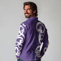 Violet Green Maori Long Sleeve Polo Shirt Koru Kowhaiwhai LT7 - Polynesian Pride