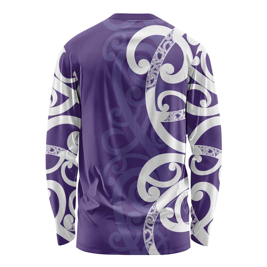 Violet Green Maori Long Sleeve Shirt Koru Kowhaiwhai - Polynesian Pride